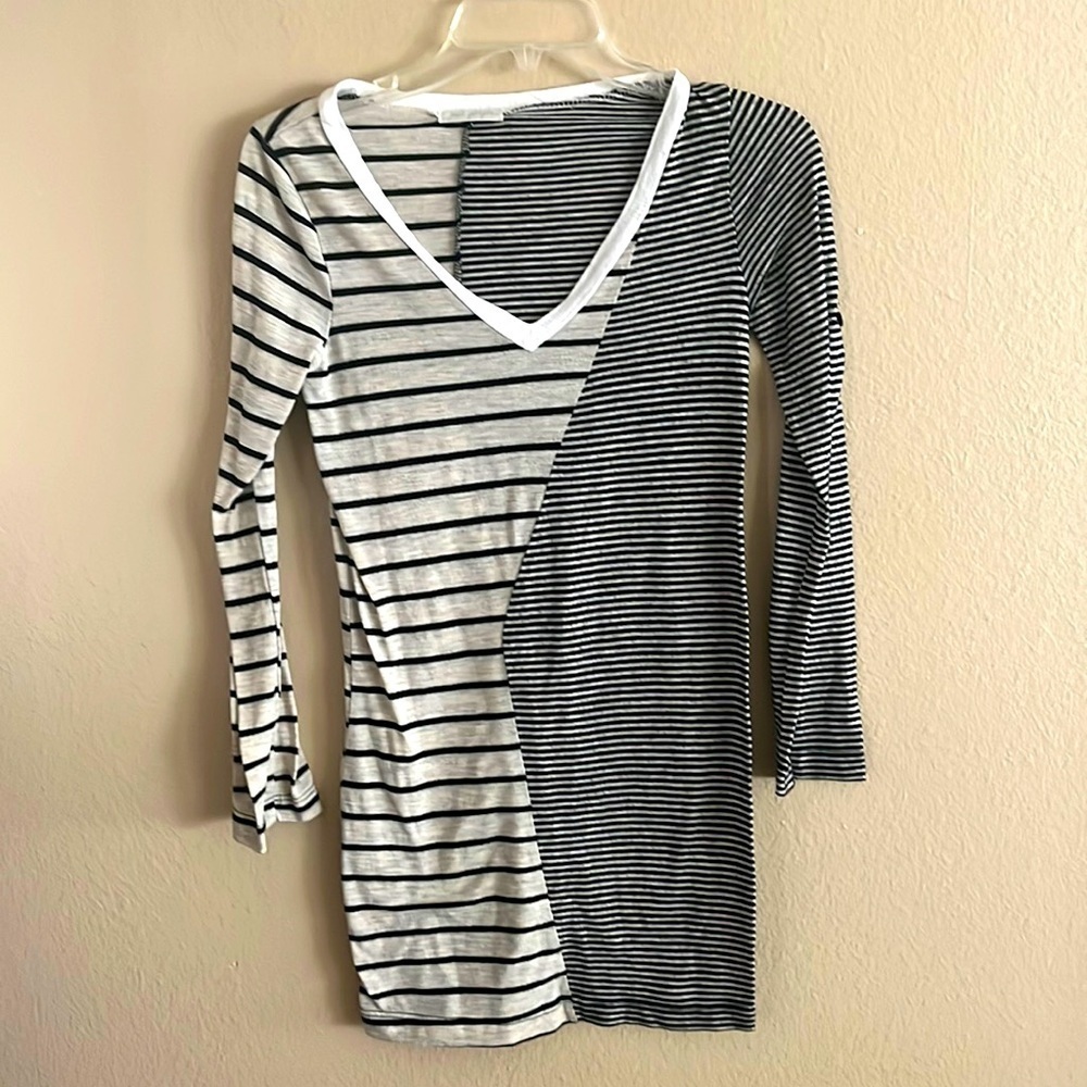 White and black, multi designs striped long sleeve, V-neck